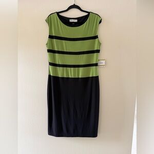 Kasper Green and Black Colorblock Midi Tank Dress NEW